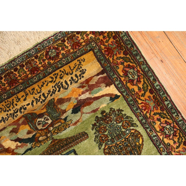 Pistachio Green Indian Silk Persian King Rug, Late 20th Century For Sale - Image 12 of 18