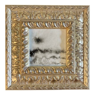 Contemporary Original Abstract Black Ink Painting Chunky Silver Frame For Sale