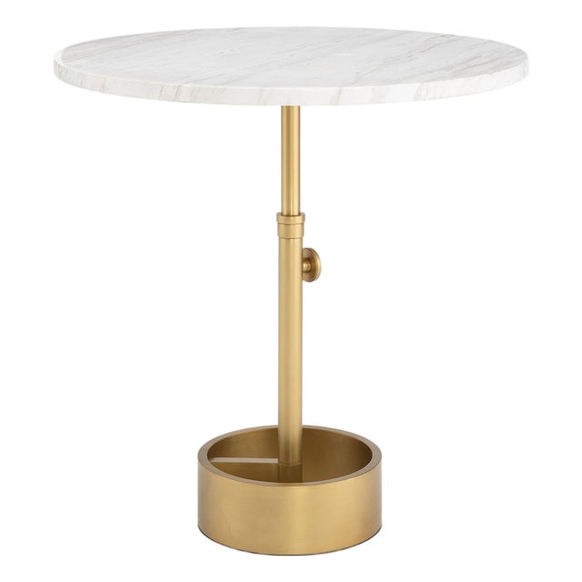 Myles Accent Table Large, Natural Brass with Marble Top For Sale