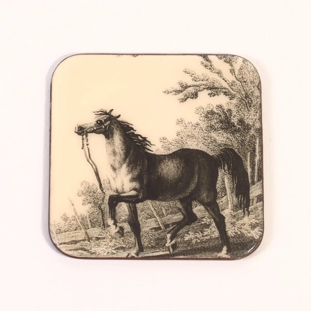 Horse Coasters: 1950s Italian Lacquerware, Equestrian Decor (Set of 6) For Sale - Image 9 of 11