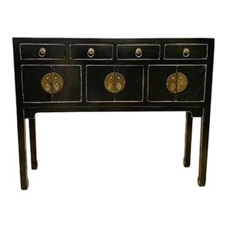 1990s Asian Shiny Lacquer Black Ex Beijing Console Table For Sale