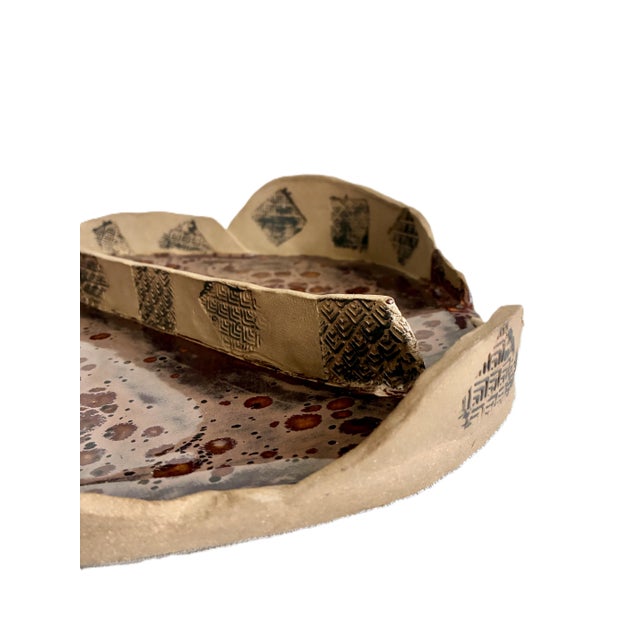 Ceramic 1970s Ceramic Hand Built Large Square Beige Dish / Mid Century Studio Art Pottery Bowl For Sale - Image 7 of 11