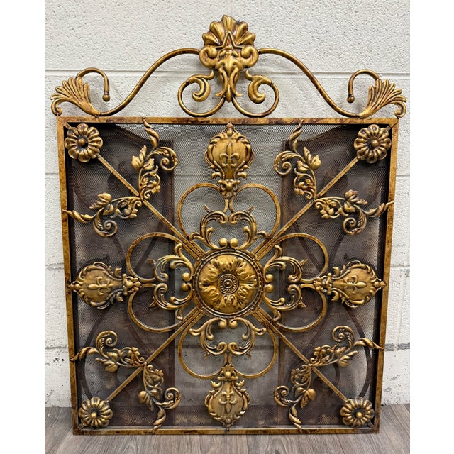 Vintage Hollywood Regency / Rococo Revival Folding Fireplace Screen For Sale - Image 10 of 10