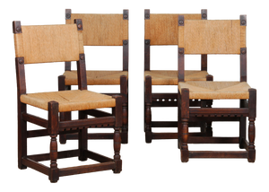Straw-Seated Chairs in Oak, 1950, Set of 4