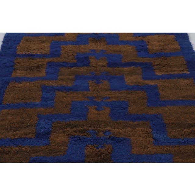 Rug & Kilim Vintage Turkish Tulu Rug, Navy Blue and Brown Geometric Pattern - Rug & Kilim For Sale - Image 4 of 8