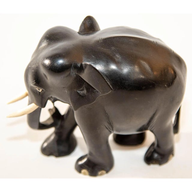 Mid 20th Century Anglo Indian Elephant Ebony Wood Hand Carved Sculpture For Sale - Image 5 of 13