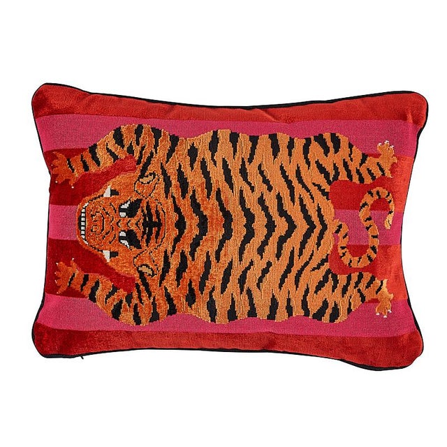 Not Yet Made - Made To Order Schumacher X Johnson Hartig Jokhang Tiger Velvet 20" Lumbar Pillow in Red & Pink For Sale - Image 5 of 5
