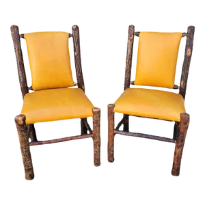 Pair of Old Hickory Leather Covered Chairs