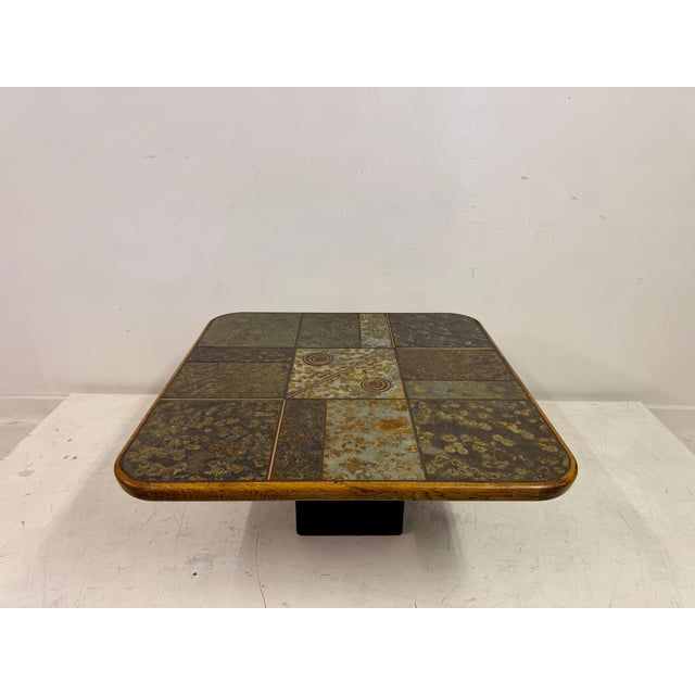 Brutalist Brutalist Slate and Stone Coffee Table with Copper Inlay, 1980s For Sale - Image 3 of 11