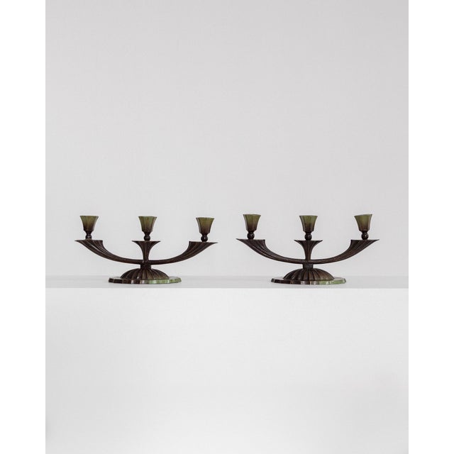 Metal Swedish Art Deco Bronze Candleholders, 1930s, Set of 2 For Sale - Image 7 of 7