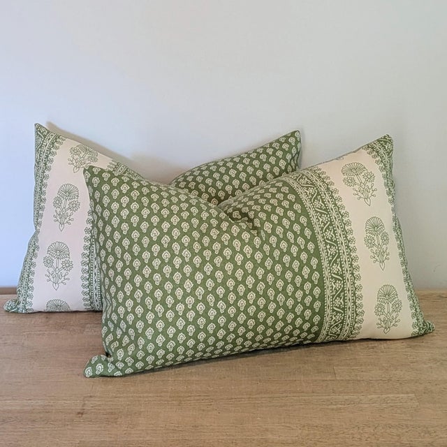Textile Schumacher Hyacinth Leaf Green Outdoor Lumbars - Pair For Sale - Image 7 of 7