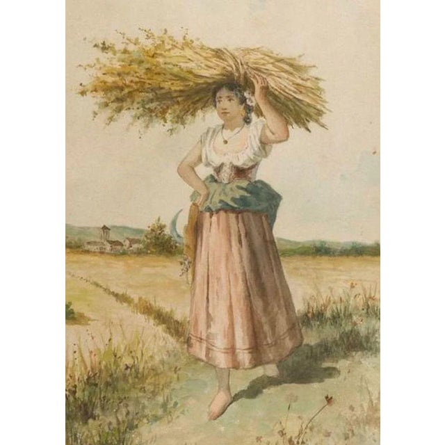 Farmers with Bundle of Spikes - Pair of Watercolors on Paper - 1892 1892 For Sale - Image 6 of 8