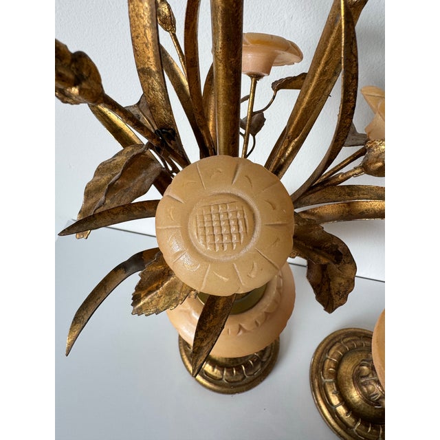 Gold Italian Hollywood Regency Carved Marble Sheaf-of-Wheat Table Lamps – A Pair For Sale - Image 8 of 12