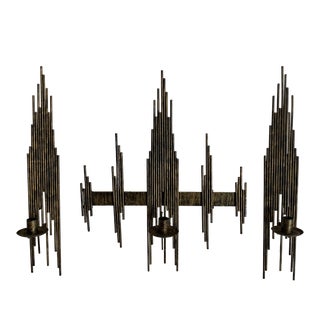 Brutalist Candle Wall Sconces 3 Piece Set For Sale