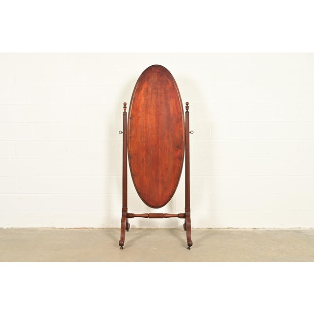 Antique Victorian Carved Mahogany Oval Cheval Floor Mirror, Circa 1890s For Sale - Image 9 of 10
