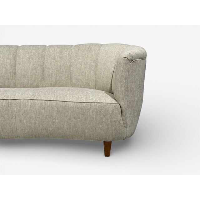 Wood Danish Modern, Banana Sofa, Beechwood, Green Fabric, Denmark, 1940s For Sale - Image 7 of 11