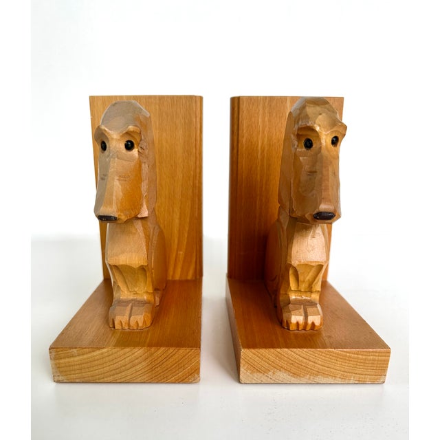 1960s Pair of Swiss Handcrafted Wooden Dachshund Book Ends For Sale - Image 5 of 12