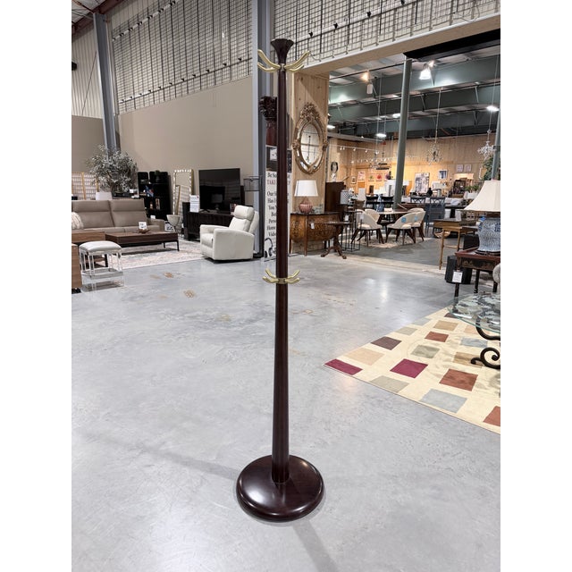 Italian Italian Mid 20th Century Wood and Brass Coat Tree For Sale - Image 3 of 6