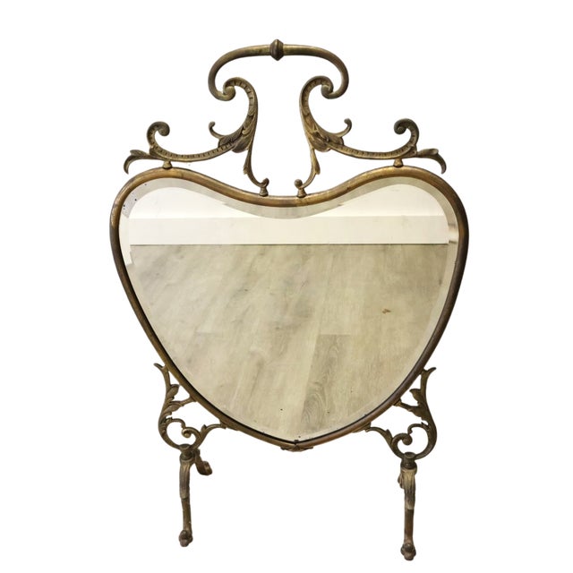 Victorian Antique French Rococo Gilt Brass Beveled Table Mirror & Fireplace Screen, C. 1890 For Sale - Image 3 of 7
