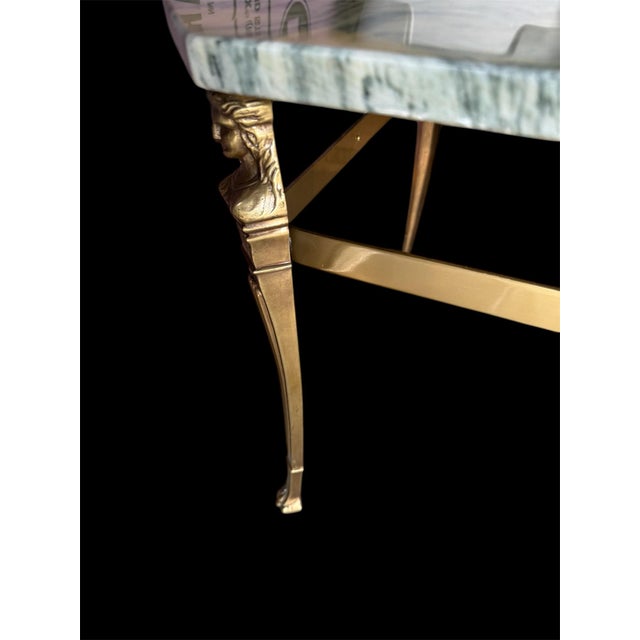 Vintage Brass Stone Top Coffee Table Regency Figural Bagues Attb For Sale - Image 9 of 12
