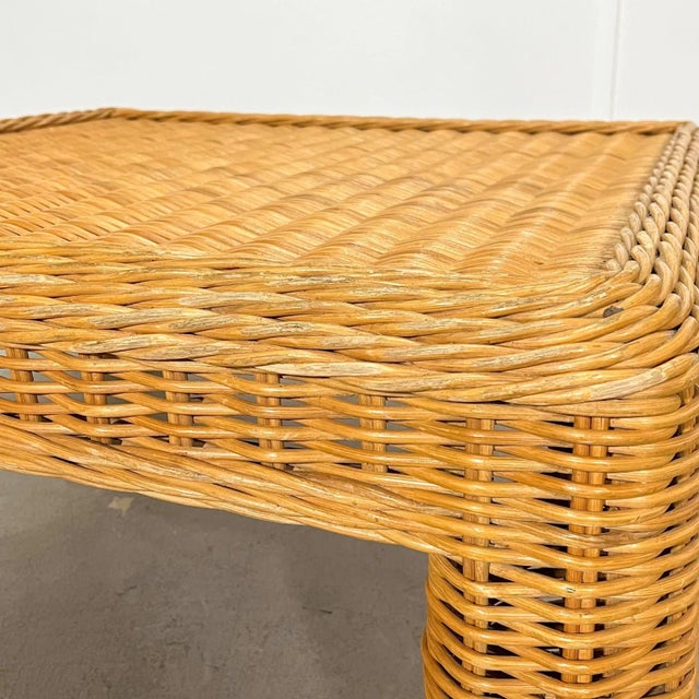 80's Palm Beach Regency Twisted Rattan Wicker Square Coffee Table For Sale - Image 4 of 5