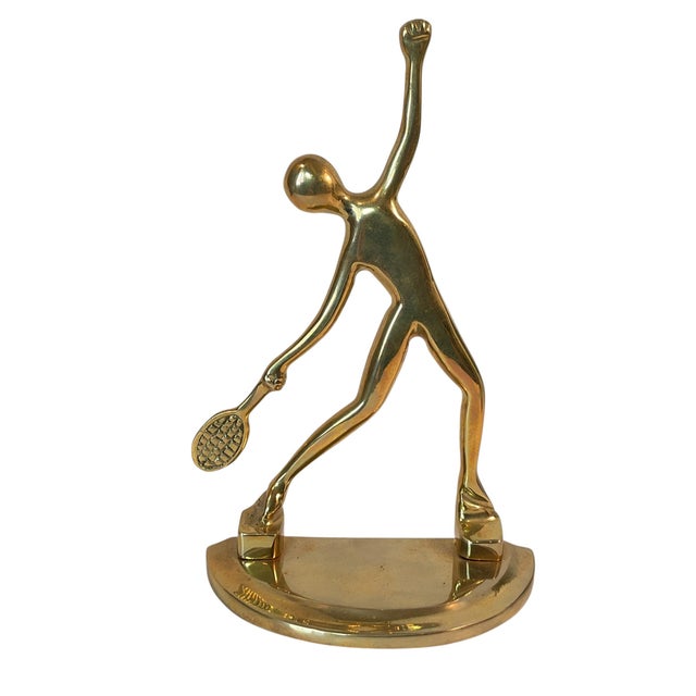 Mid Century Modern Abstract Brass Tennis Player Bookend Set of 2 For Sale - Image 12 of 14