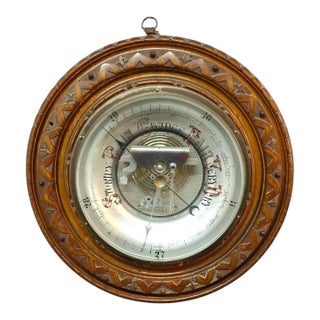 Antique Victorian Eastlake Style Carved Oak Aneroid Barometer C1900 For Sale