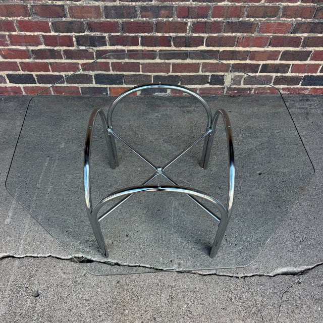 Daystrom Chrome Tubular Octagonal Glass Dining Table With 4 Chairs With Wooden Arm Rests For Sale In Cleveland - Image 6 of 12
