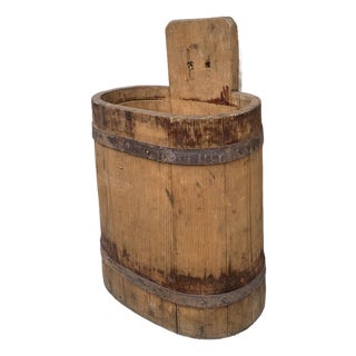 Antique 19th Century Wood and Iron Bucket or Waste Basket For Sale