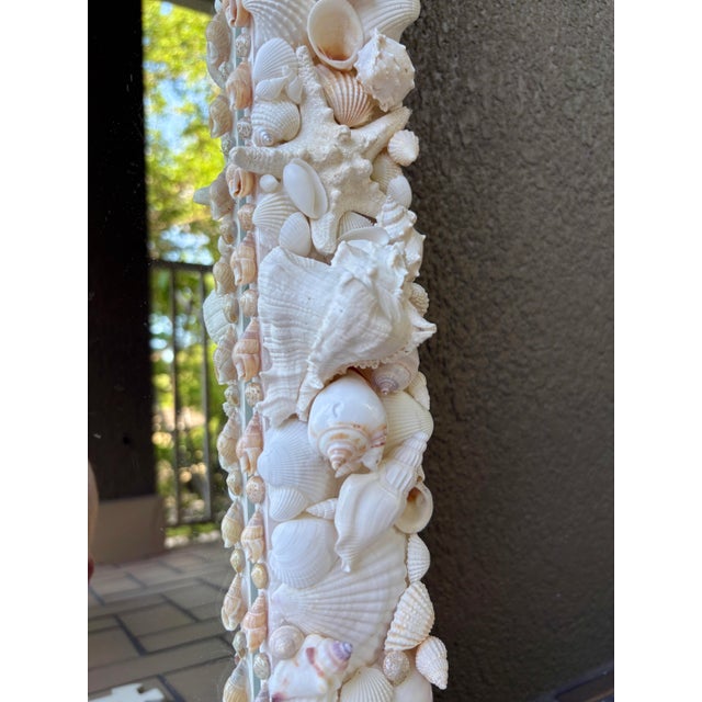 White Large White Shell Mirror, 24x34 Coastal Wall Mirror, Handmade Natural Seashell Frame, Luxury Beach House Decor For Sale - Image 8 of 9