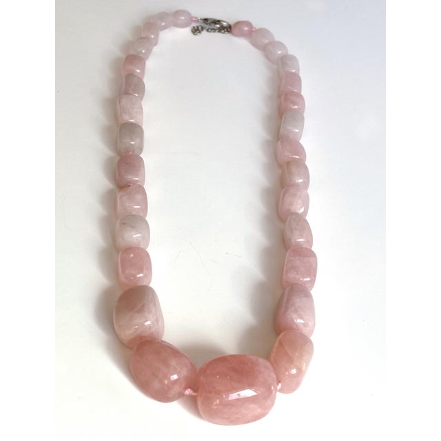 Large Rose Quartz Statement Necklace | Knotted Silk Cord | 304 Stainless Steel Clasp | Luxe Pink Gemstone Beaded Necklace For Sale - Image 12 of 17