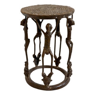 Vintage Bronze African Tikar Tribal Stool / Side Table For Sale