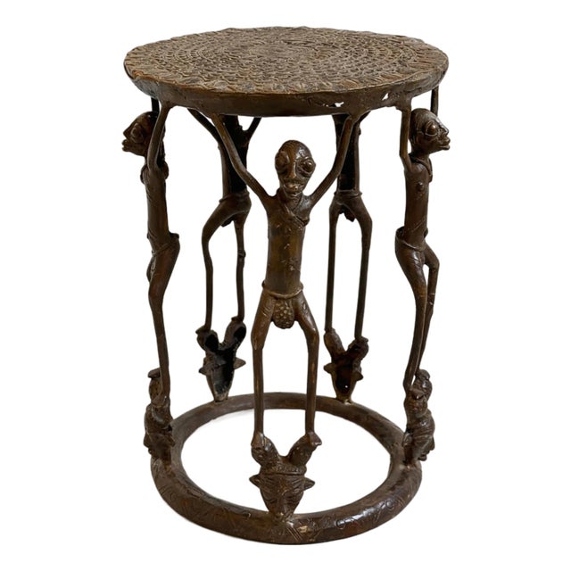 Vintage Bronze African Tikar Tribal Stool / Side Table For Sale
