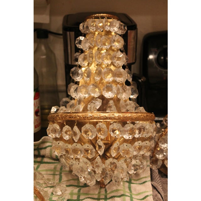 1960's Austrian Empire Style 24Karat Framed W/ Glass - Bag & Tent Form Wall Sconces by Palme & Walter "Palwa" Set of 6 For Sale - Image 9 of 13