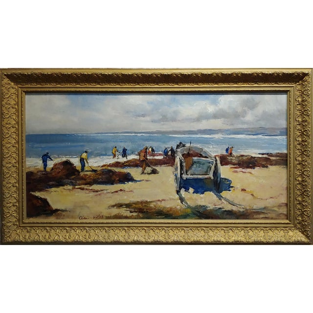 American Cesar Vilot -Workers Cleaning a Beach-Oil Painting C1930s For Sale - Image 3 of 11