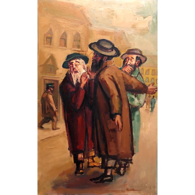 Mid 20th Century Ervin B. Nussbaum, Large American Modernist Judaica Oil Painting Rabbinic Discussion For Sale - Image 5 of 8
