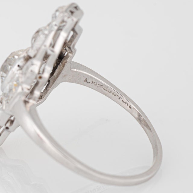 Metal Vintage Art Deco 1.30ct Diamond Ring Sz 6 Platinum Cocktail Fine Estate Jewelry For Sale - Image 7 of 7
