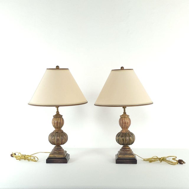 Baroque Pair of Carved Antique Giltwood Finials, Now Lamps, Italy, 19th Century For Sale - Image 3 of 7