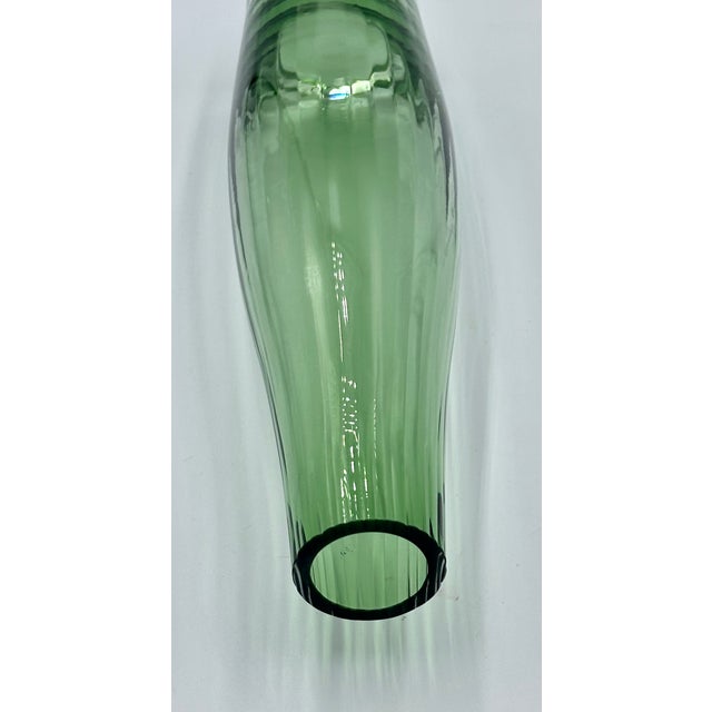 Green Villeroy & Boch Green Optic Ribbed Tapered Fluted Glass Bud Vase For Sale - Image 8 of 8