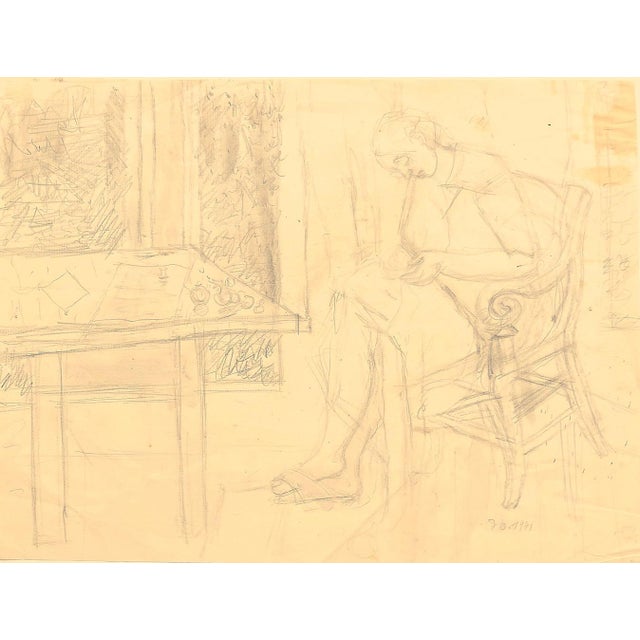 Nude is an original drawing in pencil on paper realized by Jeanne Daour. The state of preservation is good except for some...