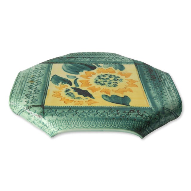 Early 20th Century French Hand-Made Majolica Trivet For Sale - Image 5 of 6