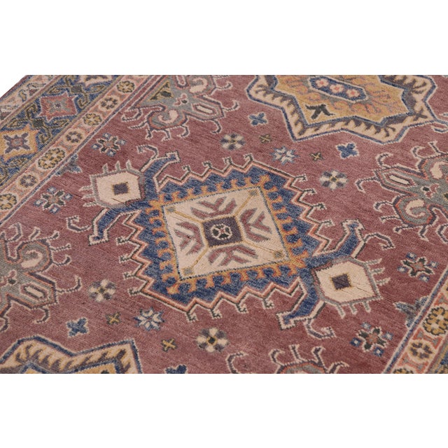 Bohemian Kazak Tribal Light Purpl/Light Blue Wool Rug - 4'0''x5'9'' For Sale - Image 4 of 10