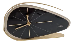 Vintage Black Clock in Brass and Plastic by Prim, 1950