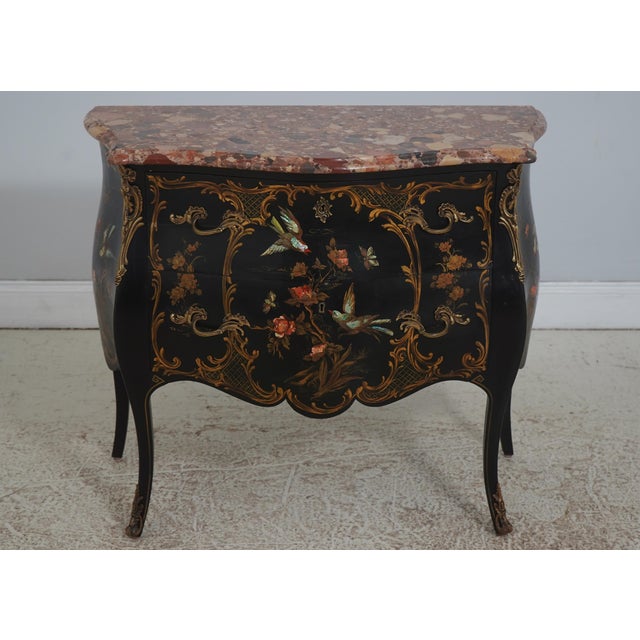Age: C.1930s Details: Gorgeous Marble Top High Quality Construction Stunning Vintage Chest Bird & Flower Motif French...