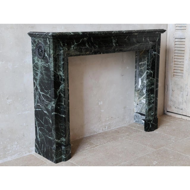 Black Antique French Deep Green Fireplace with Black Marble For Sale - Image 8 of 11