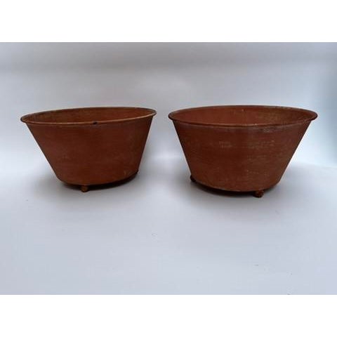 Farmhouse Medium Terra Cotta Style Tole Footed Bowls a Pair For Sale - Image 3 of 7