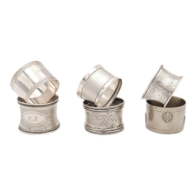 Assembled Set of Six Silver Napkin Rings, France, 19th Century For Sale