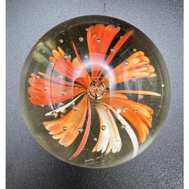 Mid-Century Orange & White Flower Bullicante Paperweight For Sale - Image 9 of 9
