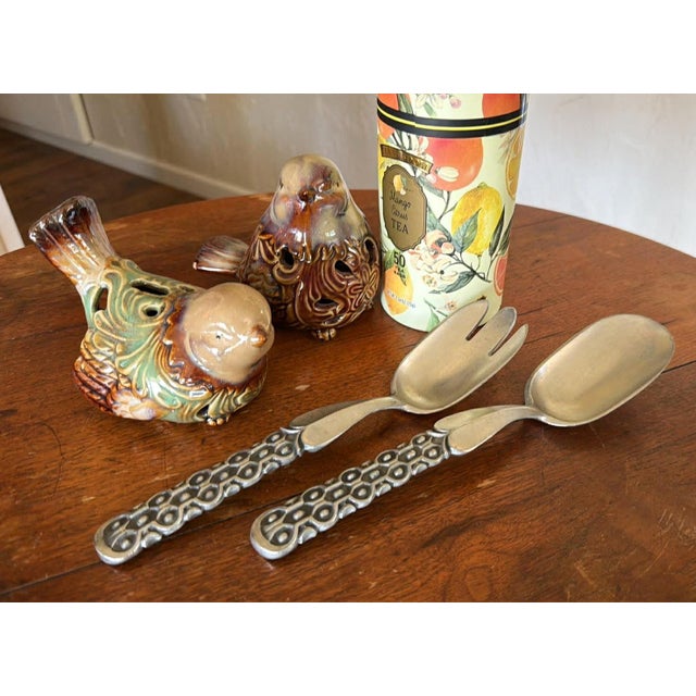 Mid-Century Modern Vintage David Anderson Norway Pewter Salad Utensils Hefty Weight For Sale - Image 3 of 10