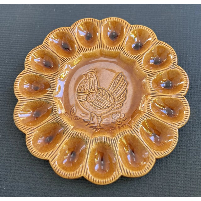 Rustic 1960s California Pottery Ceramic Rooster Deviled Egg Plate For Sale - Image 3 of 5